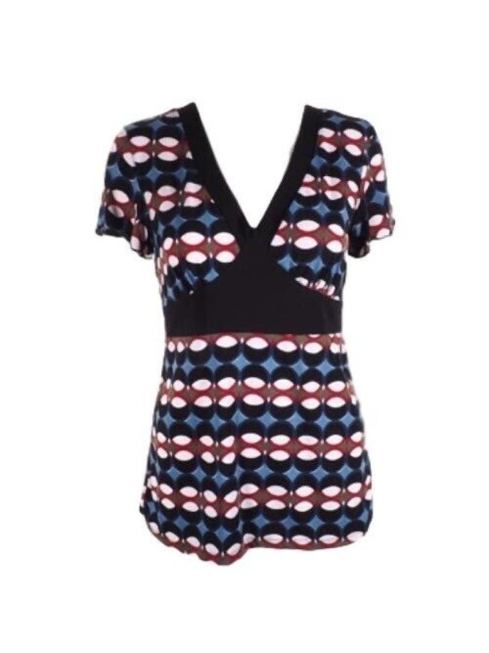 AB Studio Womens Top Small V-Neck Geometric Patterned With Short Sleeves